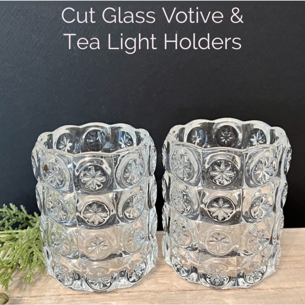 IKEA Tea Light & Votive Candle Holders Clear Cut Glass Sparkly Glowing